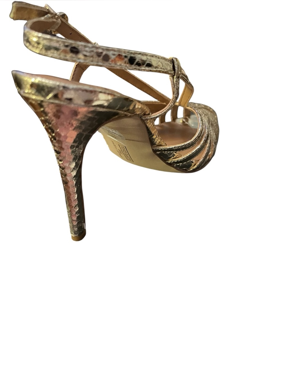 VINCE CAMUTO HANNIE CAGED TOE SANDALS SLINGBACK PEEP TOE GOLD METALLIC SIZE 6.5M - Picture 13 of 15
